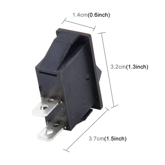 Black 2-pin push button rocker switch with side profile and metal terminals