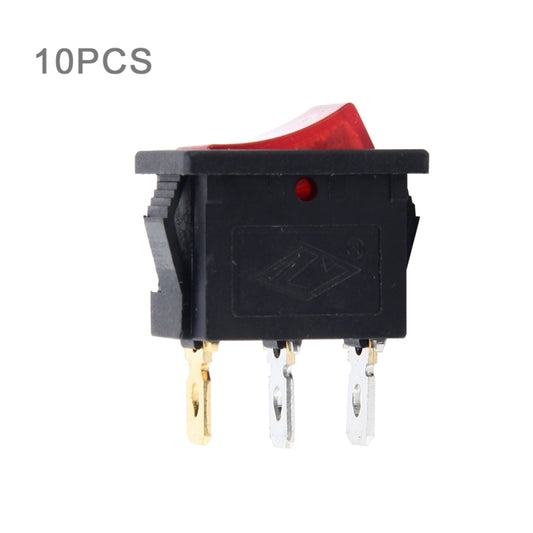 3-pin rocker switch with red ON/OFF indicator, black housing, 10-pack