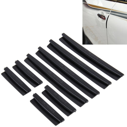 Black rubber car door edge protection guards set, 8 stick-on trims, straight pieces.