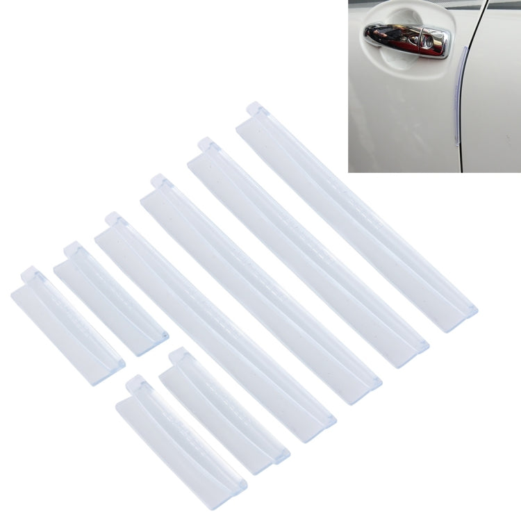 Transparent rubber car door edge protection guards set, stick-on trim pieces (8).