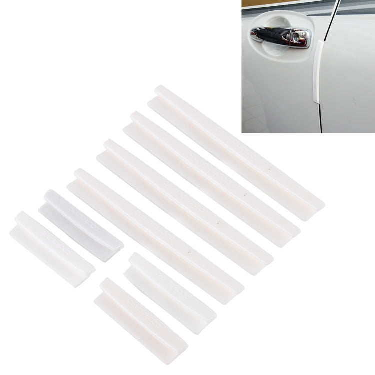 Transparent stick-on car door edge protection guards, set of rubber trim covers (8 pieces).