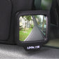 Black wide-angle rear view mirror mounted on car seat, LOOK ME logo visible