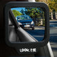 Black wide-angle car rear view mirror with curved frame and LOOK ME logo