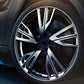 Car wheel showing a smooth rim with no visible colored trim ring