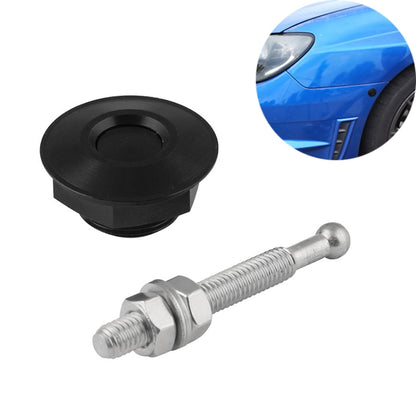 Black car hood push-lock pin with stainless bolt and round billet base