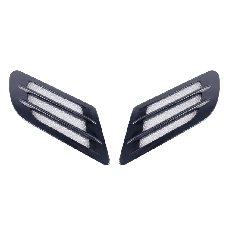 Car hood side vent grille cover set, black with silver mesh slats (2 pieces)