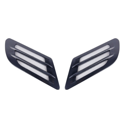 Car hood side vent grille cover set, black with silver mesh slats (2 pieces)