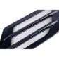 Black hood vent grille cover close-up, white diamond mesh with chrome-style trim