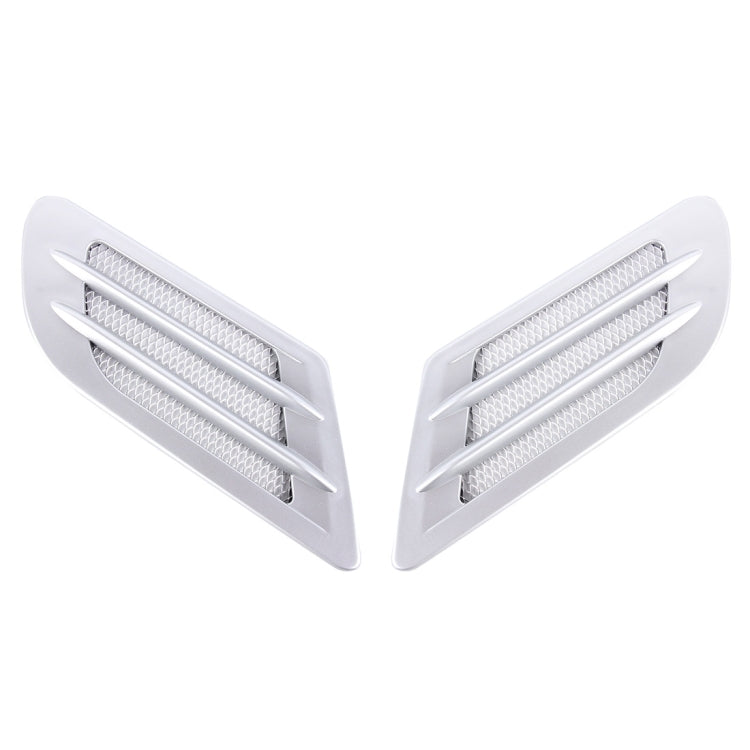 Car hood side vent grille cover set, white with silver mesh slats (2 pieces)
