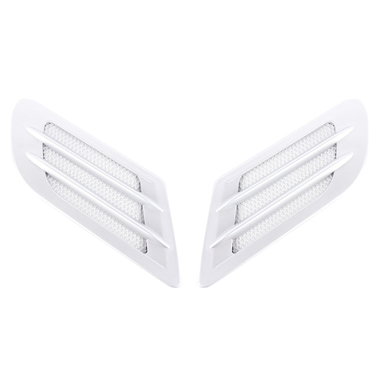 Pair of white hood vent grille covers with silver mesh vent slats