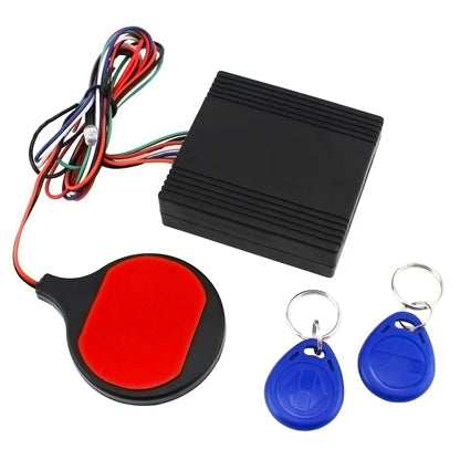 Motorcycle anti-theft ID card induction lock module with key fobs, sensor, and wiring