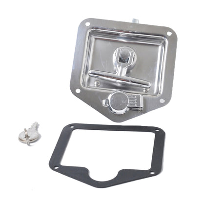 Stainless steel flush-mount paddle lock latch with key cylinder and mounting plate