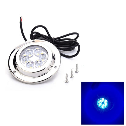 Stainless steel blue LED underwater boat light with 6 LEDs and black power cable