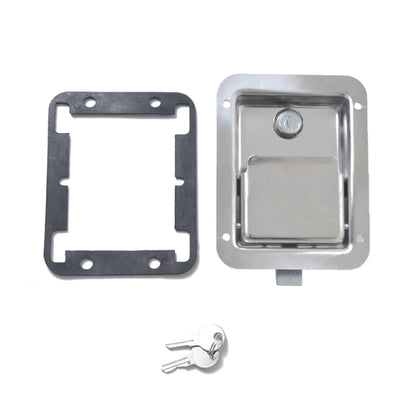 Stainless steel paddle latch lock with keys and mounting frame, square cutout