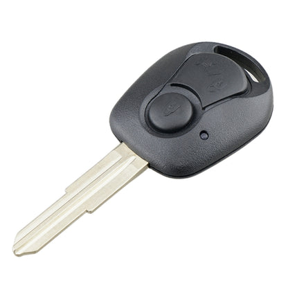 Dark 2-button car key case with key blade, side view