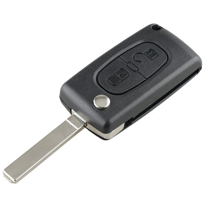 Black 2-button car key fob with metal key blade, ungrooved buttons