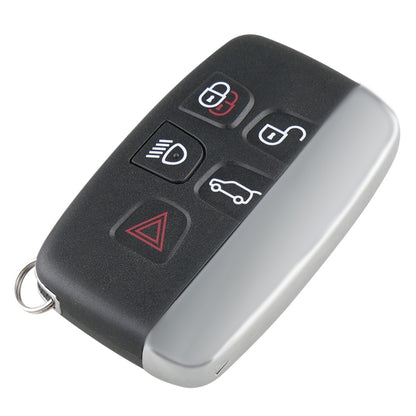 Black remote key fob with function buttons and metal keyring loop