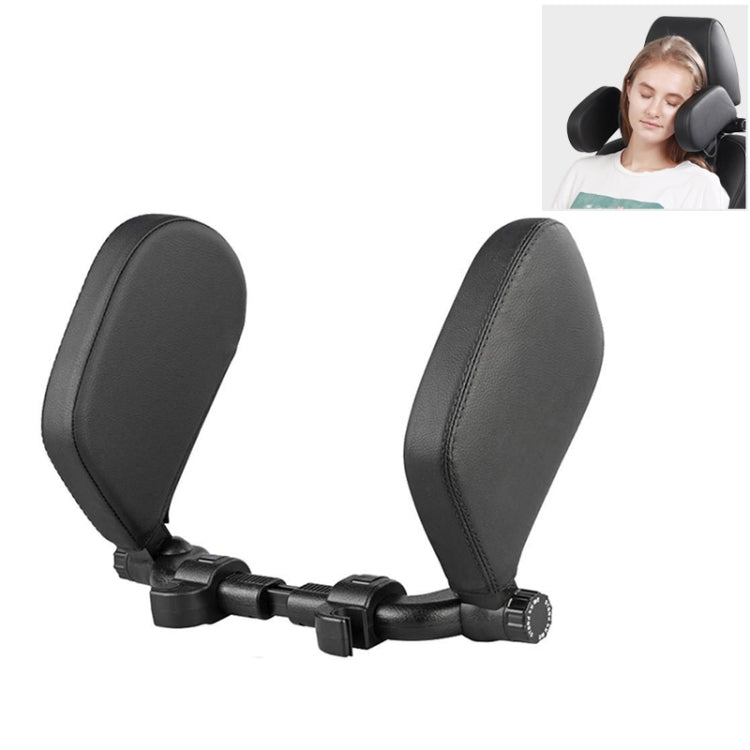 Car headrest neck pillow set with two dark pads and adjustable mounting straps