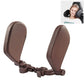 Car seat neck pillow headrest, brown with stitched trim and adjustable buckle straps