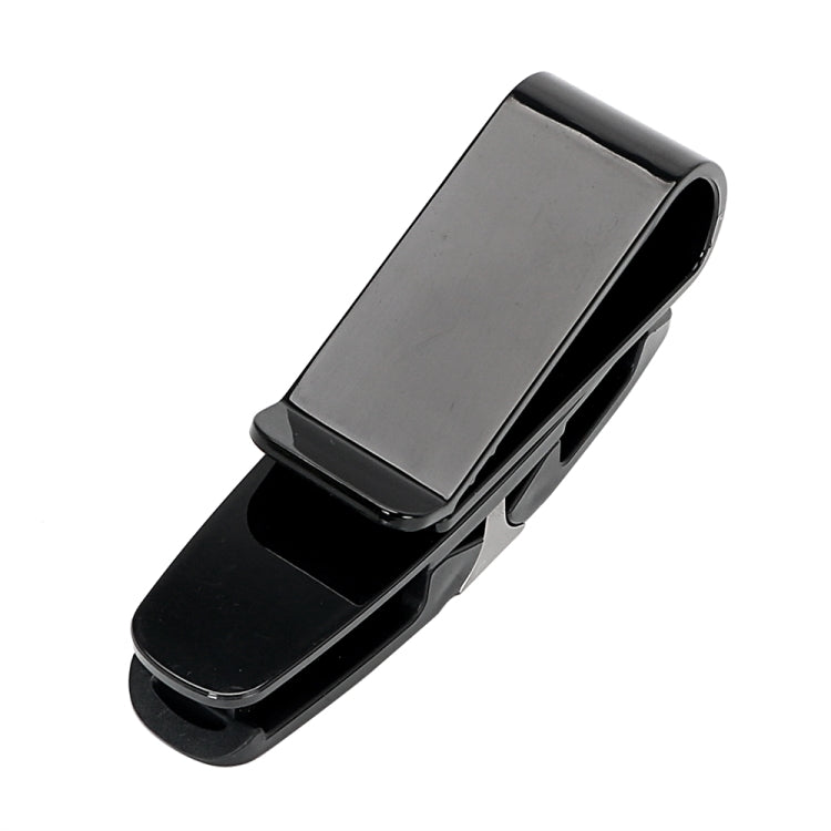 Car eyeglasses clip holder, black clip with silver backing plate and textured pads