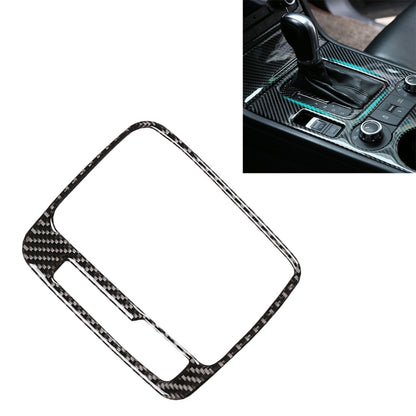 Carbon fiber-look gear selector panel trim sticker, rectangular frame with cutout