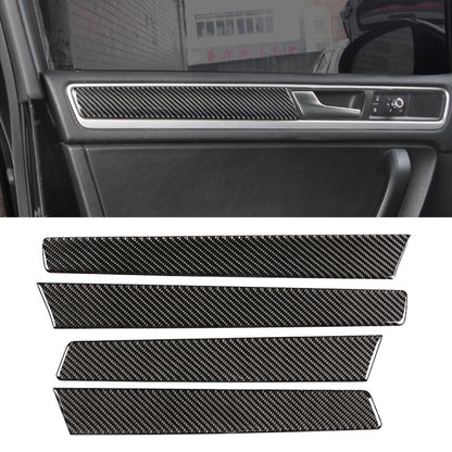 Black carbon fiber door panel trim sticker set, installed on car interior door handle area