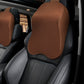 Car neck pillow with breathable grid cover, brown panel and black edge trim
