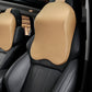 Car neck pillow with breathable grid cover, beige panel and black edge trim