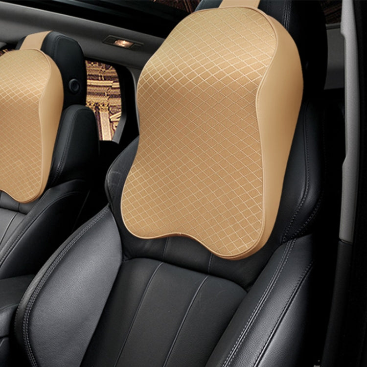 Car neck pillow with breathable grid cover, beige panel and black edge trim