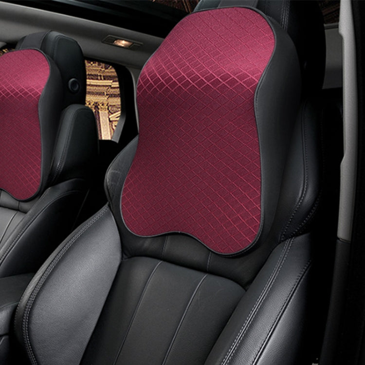 Car neck pillow with breathable grid cover, deep red panel and black edge trim