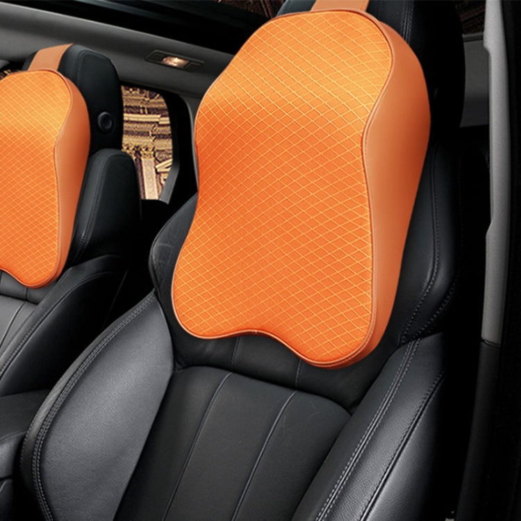Car neck pillow with breathable grid cover, orange panel and black edge trim