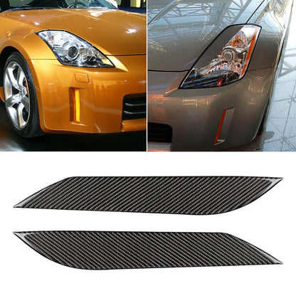 Carbon fiber headlight eyebrow trim installed on front corner, black weave strip
