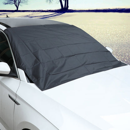 Black car windshield sunshade cover with quilted fabric edges, size 215×155 cm