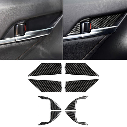 Carbon fiber door inner handle sticker, black woven pattern, red accent line