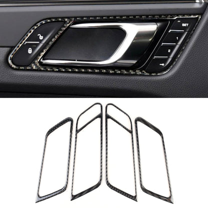Black carbon fiber door handle frame trim sticker, carbon weave around interior handle panel