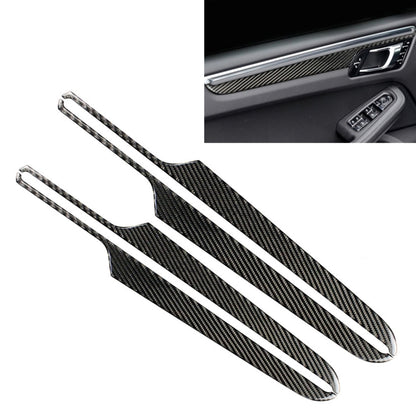 Carbon fiber door panel trim stickers, black woven pattern with white stripes