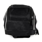 Black bicycle front bag with textured panel, white piping, and zipper front