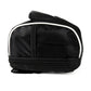Black bicycle front bag with mesh-texture top panel and white-trim piping