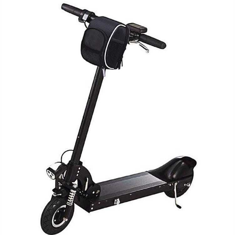 Black bicycle front phone bag mounted on handlebar with zippered front pocket