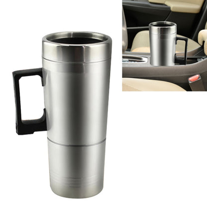 Stainless steel DC 12V heated car mug with black side handle, open top