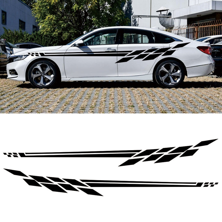 Car side stripe decal, black zigzag plaid pattern on white vehicle