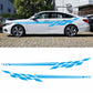 Car side stripe decal, blue zigzag plaid on white sedan