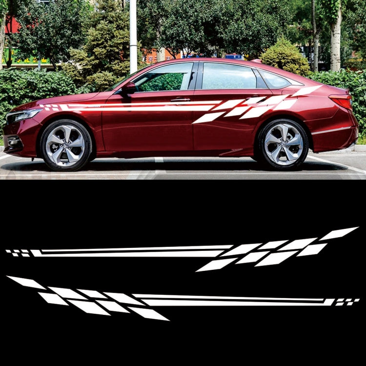 Car side stripe decal, black zigzag plaid on red sedan