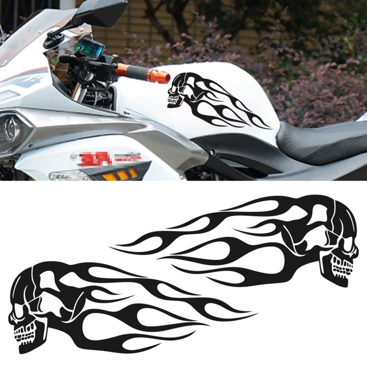 Motorcycle skull flame PVC sticker, black skull with flame lines on front fairing