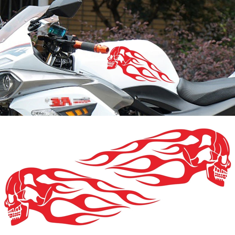 Motorcycle skull flame PVC sticker, red skull with flame lines on white backing