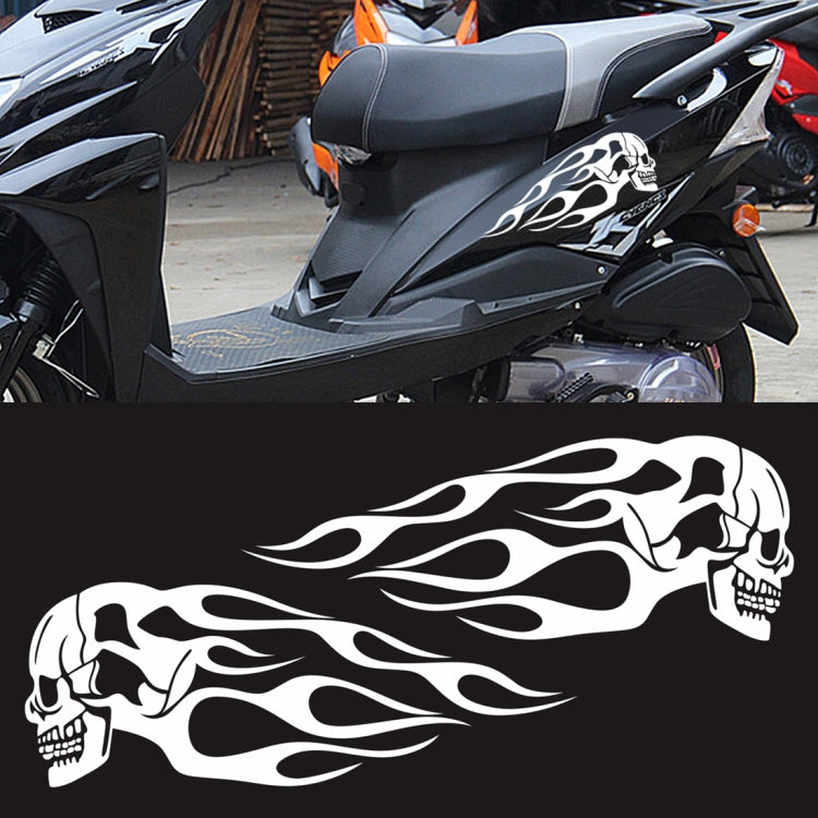 Motorcycle skull flame PVC sticker, black skull and flame streaks on scooter panel