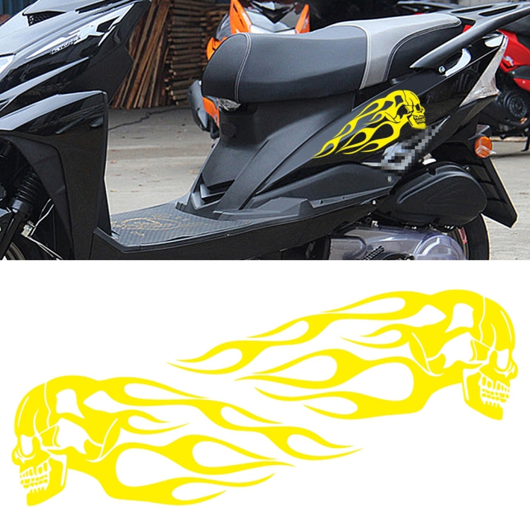 Motorcycle skull flame PVC sticker, yellow skull with flame lines on white backing