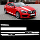 Car hood and side stripe decal set with white stripes on a red vehicle