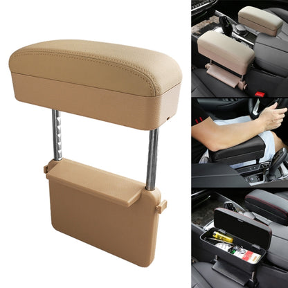 Beige PU leather wrapped car armrest box cushion with built-in storage compartment