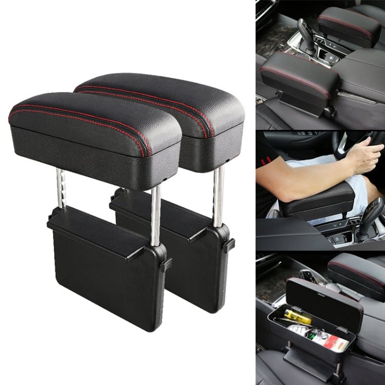 Black PU leather armrest box cushion set with red contrast stitching and dual bins